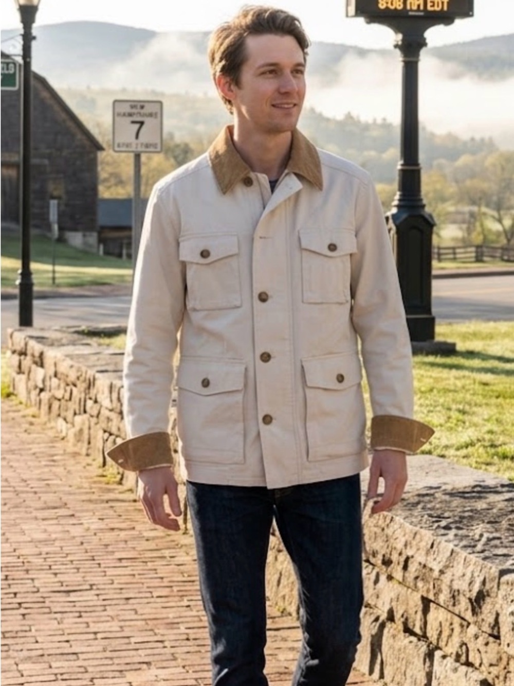 NWOT Vineyard Vines Off-White and Brown Barn Jacket